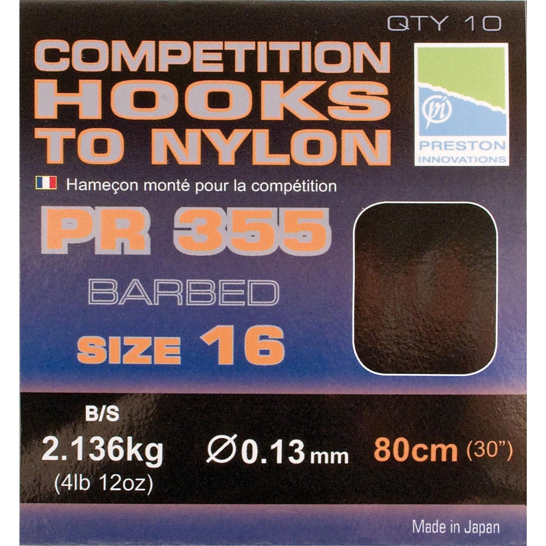 Hameçons Monté Preston Competition 355 Hooks To Nylon Size 16