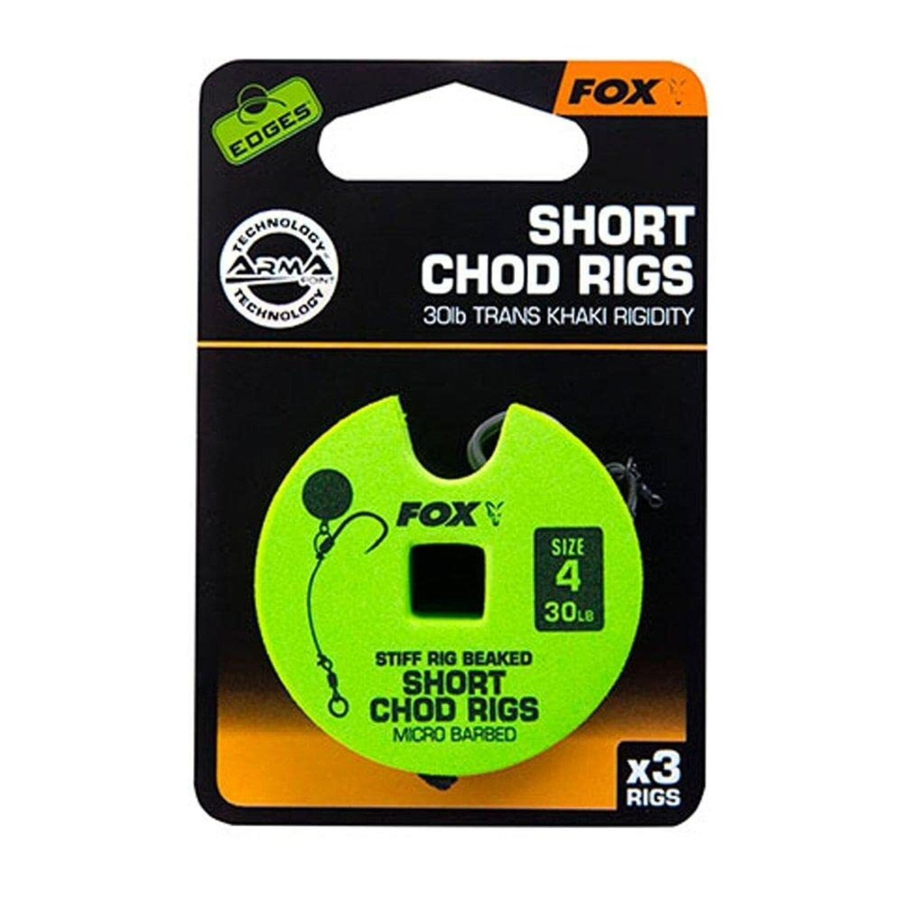 Monofilament Fox 25lb Short Chod Rig Barbed taille 6