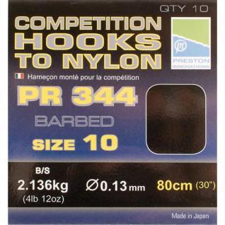 Hameçons Monté Preston Competition 344 Hooks To Nylon Size 10